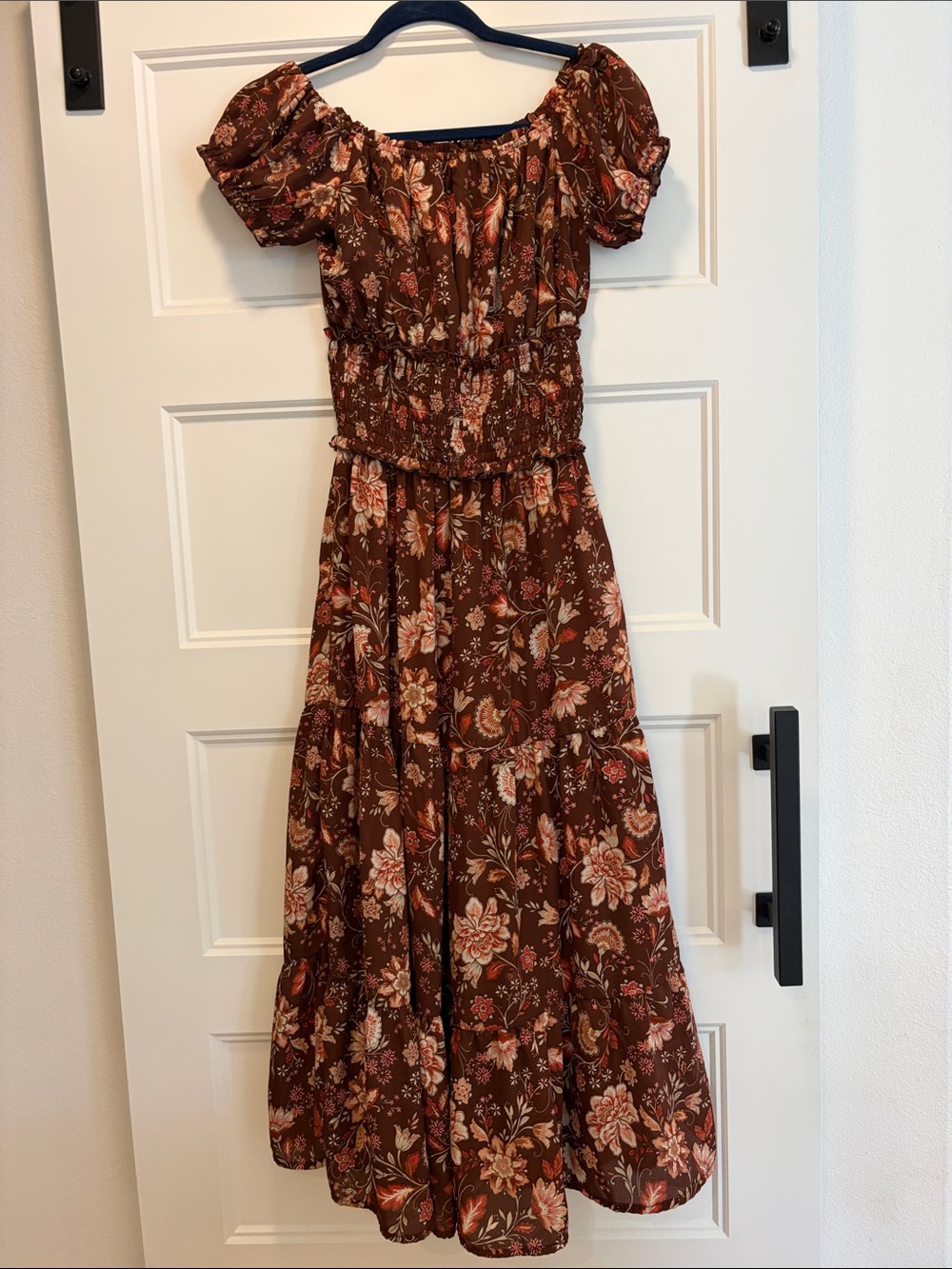 Trixxi Brown Floral Off-Shoulder Maxi Dress